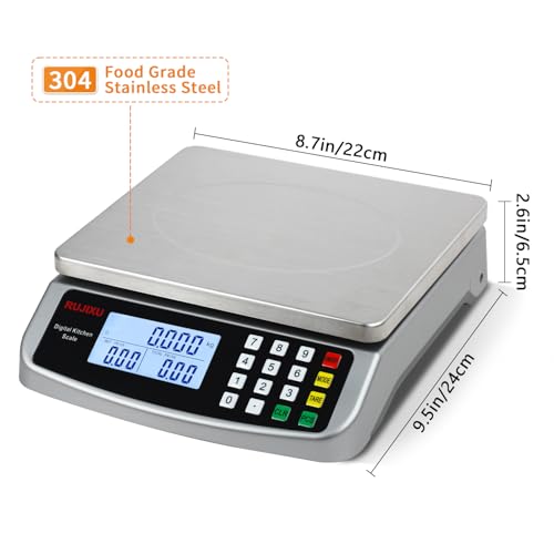 Food Scale 88lb/40kg Large Digital Kitchen Scale 0.05oz/1g with Price Computing Commercial Scale 304 Stainless Steel gram ...