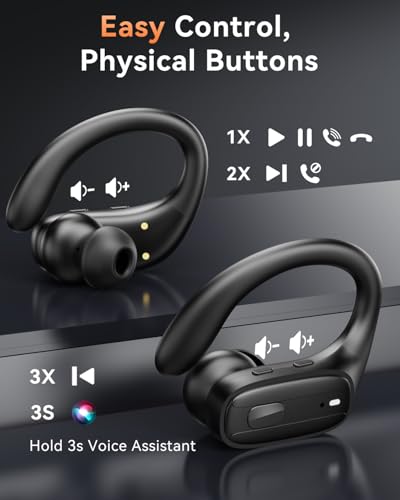 LEEMC Wireless Earbuds, Bluetooth Headphones 5.4, Ear Buds with Hooks for Sports, 80Hr Playtime Earphones, LED Display, IP...
