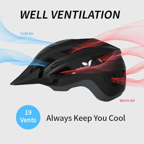 Veltuno Bike Helmet for Adults, Lightweight Mountain Bicycle Helmet with USB Rechargeable LED Rear Light, Removable Sun Vi...