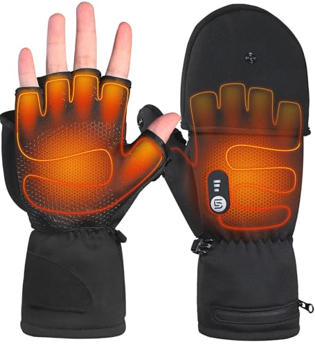 Heated Gloves for Men Women Rechargeable with 7.4V 3000mAh Battery Waterproof Fingless Heated Mittens for Winter Work Typi...