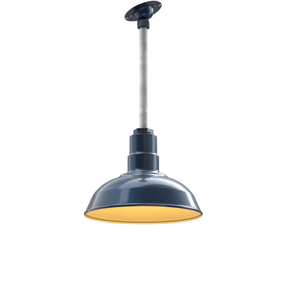 Steel Lighting Co. El Segundo Barn Light - Ceiling Mounted Pendant, 12in Dome, Gray Blue/Brass, Heavy Duty Steel, Made in America