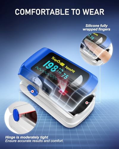 Pulse Oximeter Fingertip Oxygen Monitor Fingertip Pulse Ox Heart Rate and SpO2 Finger Pulse Oximeter for SpO2/Heart Rate/P...