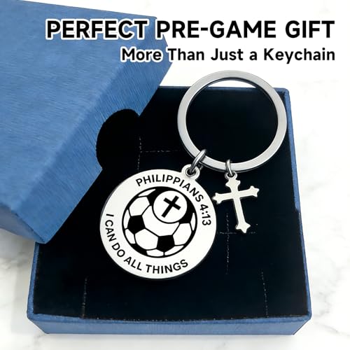 OFlyDesigns Christian Football Sports Keychain, Philippians 4:13 Engraved Inspirational Gift for Men Women Teens