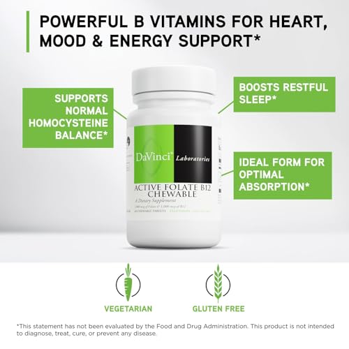 DAVINCI Labs Active Folate B12 Chewable - Dietary Supplement to Support Heart Health, Healthy Nerves, Immune Function and ...