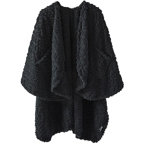 Royoliving Fuzzy Sherpa Wearable Fleece Blanket with Pockets for Adults, Ultra Soft Plush Shawl Throw Blankets (Black, 5...