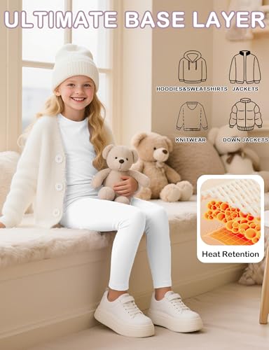 2 Set Girls Thermal Underwear Sets Kids Double-Sided Fleece Lined Long Johns Base Layer Top and Bottom for Cold Weather