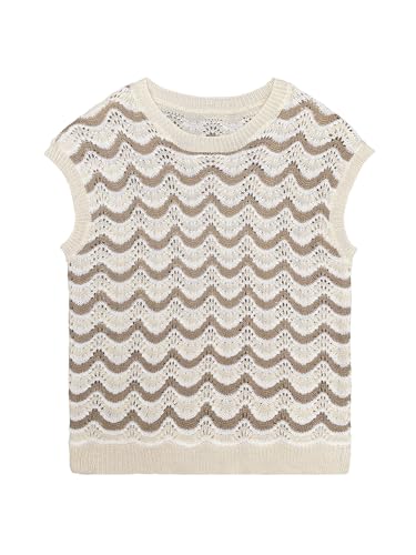 BreathSunny Womens Crochet Knit Swimsuit Coverup Beach Vest Summer 2025 Crewneck Cap Sleeve Striped Bathing Suit Cover Up Top