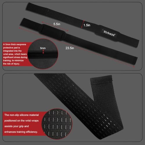 Vtrbwze Gym Lifting Straps for Weightlifting & Deadlift - Non-Slip Silicone Grip, Padded Wrist Support for Bodybuilding, W...
