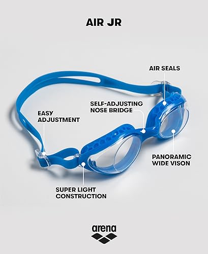 ARENA Unisex Kids Junior Air Mirror Swim Goggles for Swimming Ages 6 to 12 Air Seals Anti-Fog Coated Lens Adjustable Strap