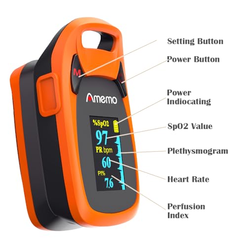 Fingertip Pulse Oximeter with Plethysmograph and Perfusion Index, include carrying case, Large OLED Digital Display Blood ...