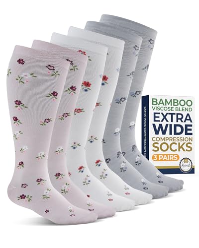 Pembrook 3 Pairs Plus Size Compression Socks Wide Calf - Bamboo Viscose Compression Socks for Women Wide Calf