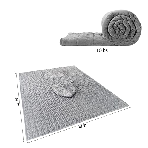 Weighted Blanket, Wearable Heavy Blanket 10lbs(57.4''x47.2'') Grey for Adult, Soft Material with Premium Glass Beads for B...