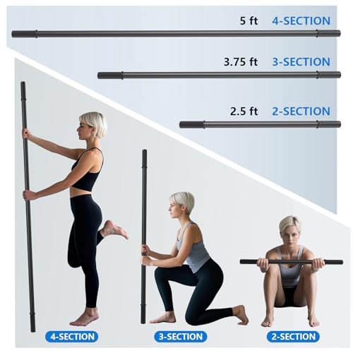 Yoga Stick, mobility stick，5-foot exercise stick, 3-in-1 stretching stick kit, comes with balance bar, yoga exercise instr...
