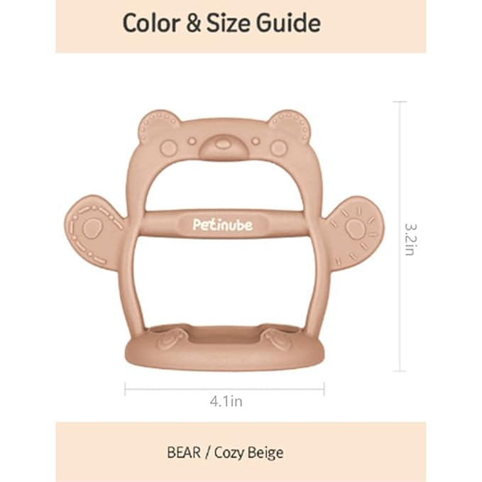Baby Wrist Silicone Teether Soothing Pacifier for Infants 3+ Months Babies Pack of 1 Made in Korea Anti-Dropping (Bear-Cozy Beige)