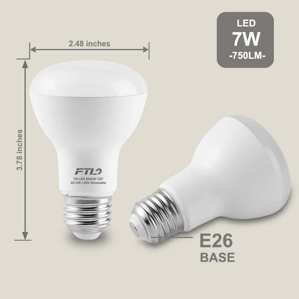 Ftl 12-Pack Br20 Led Bulb Dimmable  3000K Warm White  7W 750Lm 50W/60W Equivalent R20 Indoor Flood Light Bulbs For Can Lighting  Recessed Lighting