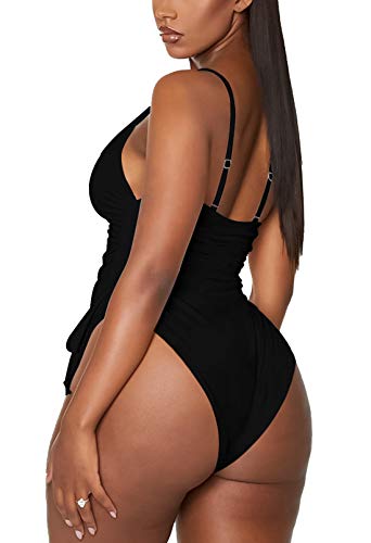 Viottiset Women's Ruched High Cut One Piece Swimsuit Tummy Control Bathing Suit Monokini