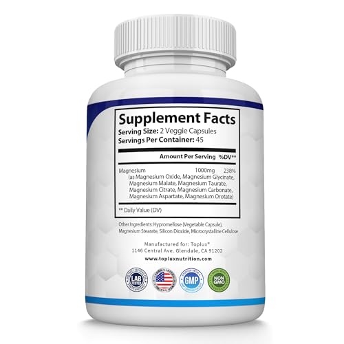 Magnesium Complex Supplement 8 Elemental 1000mg - Magnesium Glycinate, Citrate, Malate, Taurate, Chelated for Easy Absorpt...