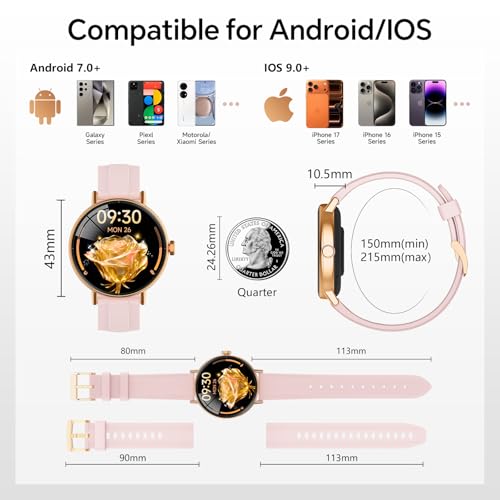 Yoever Smart Watches for Women,1.27" HD Fitness Tracker Answer/Make Call, Heart Rate/Sleep/SpO2，Round Smart Watch for iPho...