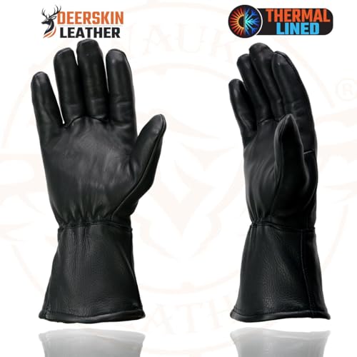 Milwaukee Leather SH857 Men's Long Cuff Thermal Lined USA Deerskin Black Leather Gauntlet Motorcycle Gloves