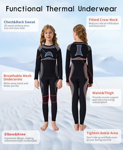 beautyin Seamless Thermal Underwear for Kids Athletic Long Base Layer Girls Boys Top Bottom Set with Thumbhole