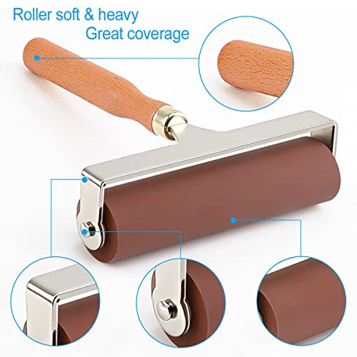 Soft Rubber Roller, Brayer Ideal for Anti Skid Tape Construction Tools, Print, Ink and Stamping Tools(6-Inch, Brown)