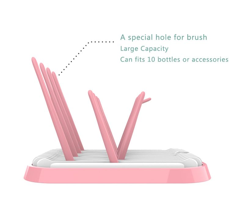 Altibrant Baby Bottles Drying Rack, Folding Drainer for Feeding Bottles Accessories Dryer Holder(Pink)