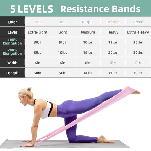 Stretch Bands for Exercise, 5 Levels Resistance Bands for Working Out, Exercise Bands for Physical Therapy, Pilates, Reha...