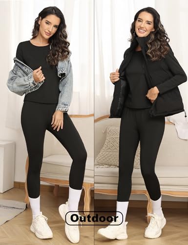 Winvote 3 Sets Thermal Underwear for Women Set Long Johns Fleece Lined Soft Cold Weather Warm Base Layer Winter Top Bottom