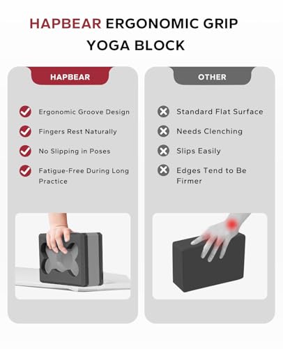 HAPBEAR Yoga Blocks 2 Pack - 9x6x3in High-Density EVA Foam with Non-Slip Textured Surface, Supportive for Deep Stretching...