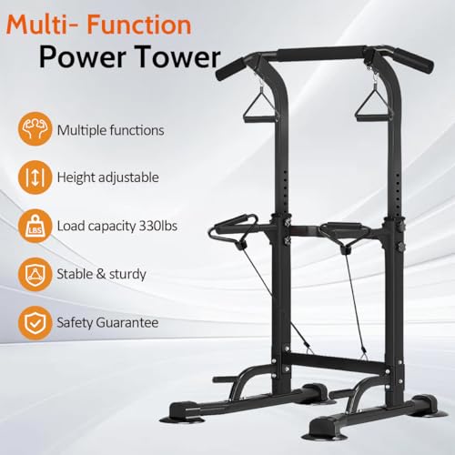 Power Tower Pull Up Dip Station Adjustable Height Multifunctional Home Strength Training Fitness Exercise Equipment, Simpl...