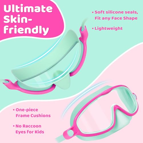 Vvinca 2 Pcs Kids-Swim-Goggles with Nose Cover, Swimming Diving Mask Wide View Anti Fog UV Anti Shattered Lens for Kids 3-5