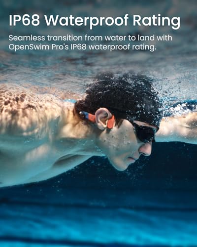 SHOKZ OpenSwim Pro - Open-Ear Bluetooth & MP3 Bone Conduction Sport Headphones, Swimming Headphones, IP68 Waterproof, Red