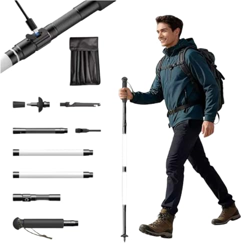 CoIerina Aluminum Alloy Illuminated Hiking Stick, Multi-Functional Folding