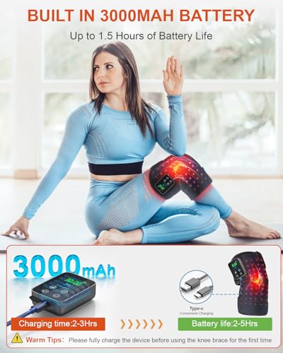Astarexin Red Light Therapy Knee Brace Wireless Rechargeable with Pulse & Heating Modes, 660nm & 850nm Near-Infrared Light...