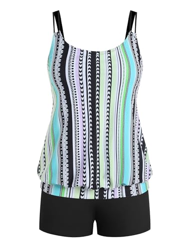ZAFUL Two Piece Tankini Swimsuit for Women Tummy Control Bathing Suit with Boy Shorts Blouson Swimwear