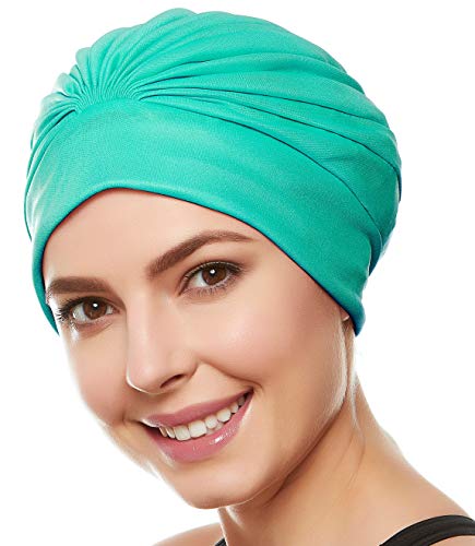 BEEMO Swim Caps for Women Swimming Turban Polyester Latex Lined Pleated for Ladies