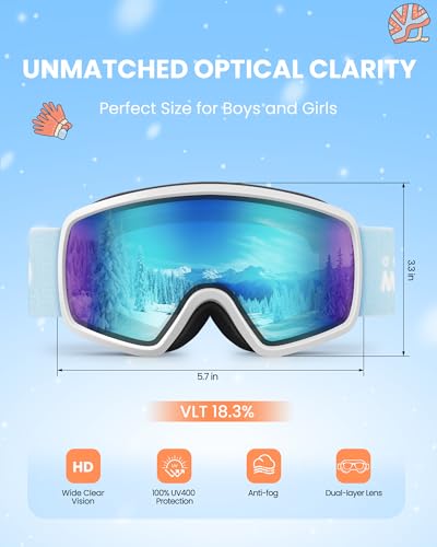 OutdoorMaster Kids Ski Goggles OTG Snowboard Goggles with 100% UV Protection Kids Snow Goggles for Boys Girls Toddler
