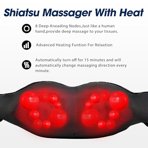 UFFAE Shiatsu Neck and Back Massager with Heat, Electric Deep Tissue Kneading Neck and Shoulder Massage, Best Gifts for Wo...