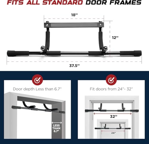 WeePro Pull Up Bar for Doorway – Heavy Duty Chin Up Bar with Multi-Grip Handles, No Screws Required, Supports Up to 300 lb...