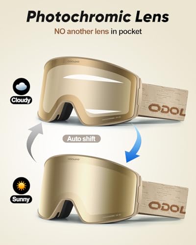 Odoland Photochromic Ski Goggles for Men Women Adult, Snow Snowboard Goggles with Pattern Strap for All Day Skiing Sports