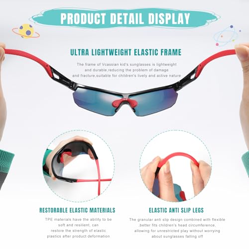 Vcarsian Kids Sunglasses Polarized Baseball Sports Sun Glasses,Lightweight UV400 TR90 Cycling Shades Frame Boys Girls