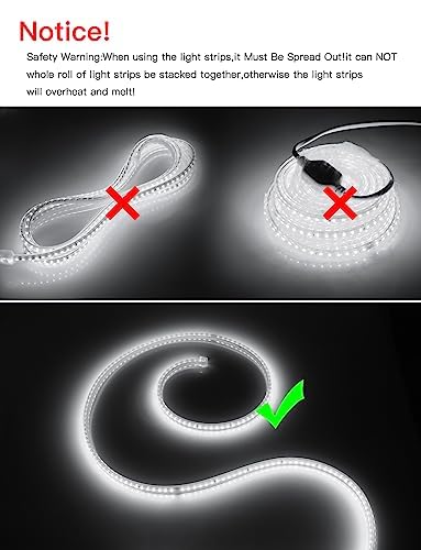 Chnmalitai Outdoor Led Strip Lights Ac110V 65.6Ft/20M Led Light Strip White Ip65 Waterproof 6500K Flexible Led Rope Lights For Patio Backyard Garden Kitchen Lighting(65.6Ft  White)