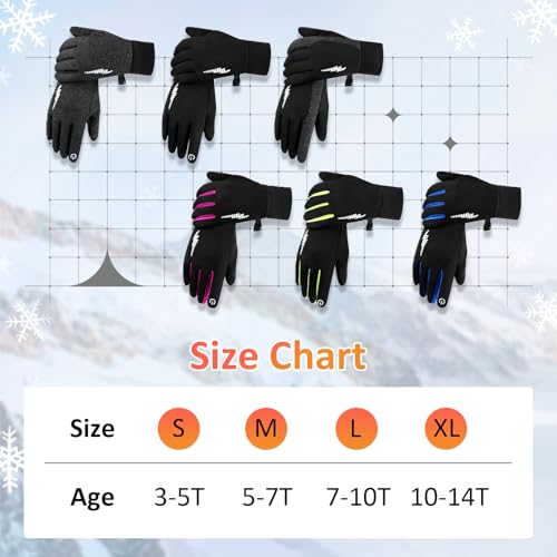 Duoyeree Kids Winter Gloves Warm Touchscreen Windproof Water Resistant Soft Lining Cycling Skiing Gloves for Boys Girls