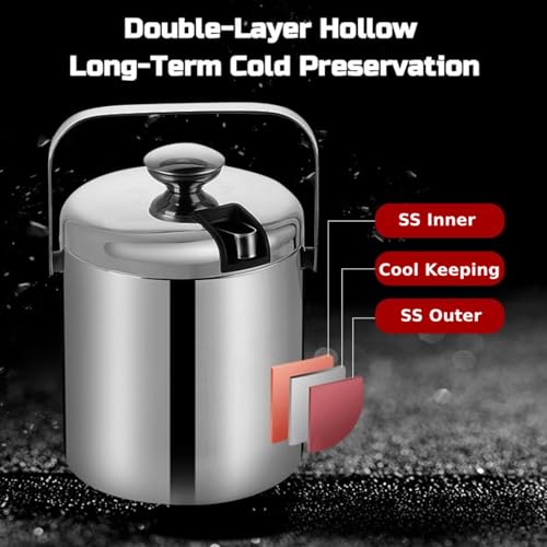 Double-Wall Stainless Steel Wine Ice Buckets with Lid,Tong&Strainer, for Cocktail Bar,Parties Chilling Beer Champagne,Keep...