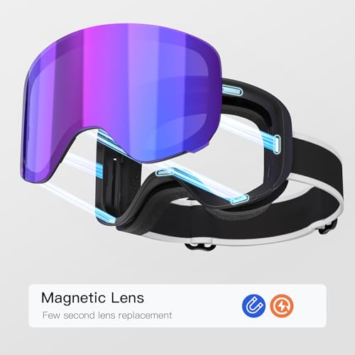 MAMBAOUT Ski Goggles with Magnetic Lens, Kids Snowboarding Goggles for Boys Girls, Anti Fog UV Protection Age 3-14