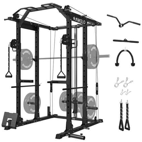 Mikolo Power Cage, Power Rack with Cable Crossover System, 1500LBS Squat Rack with LAT Pull Down System, Workout Cage with...