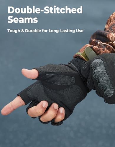 KEMIMOTO Fingerless Tactical Gloves for Men, Motorcycle Gloves for Outdoor Work Sports, Fingerless Cycling Gloves for Hunt...