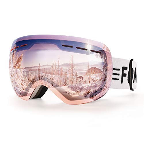 FONHCOO Ski Goggles for Men Women, Anti-Fog OTG Snow Snowboard Glasses with Detachable Lens for Skiing Skating, UV Protection