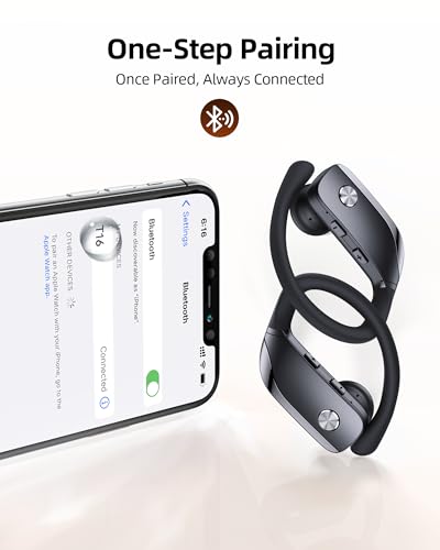 bmanl Wireless Earbuds Bluetooth Headphones Over Ear Hooks Ear Buds with 80H Playtime, LED Power Display, Dual Mic Clear C...
