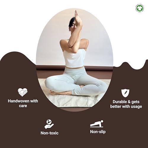 Tharie Hand-Woven Organic Cotton Yoga Mat, Washable & Good Grip, Standalone or as Topper, 70 x 196 cm, Made in India